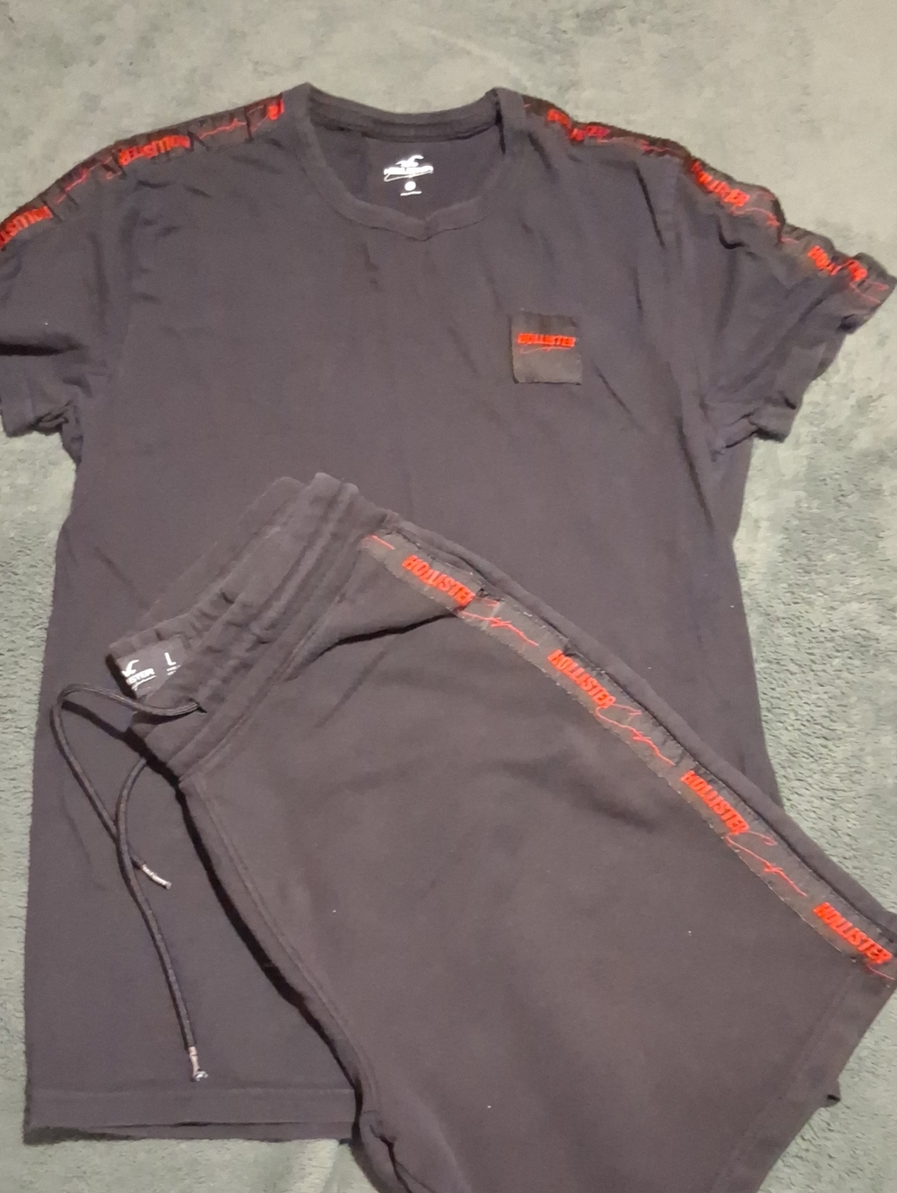 Hollister Black Tee & Shorts Set with Red Logo Trim